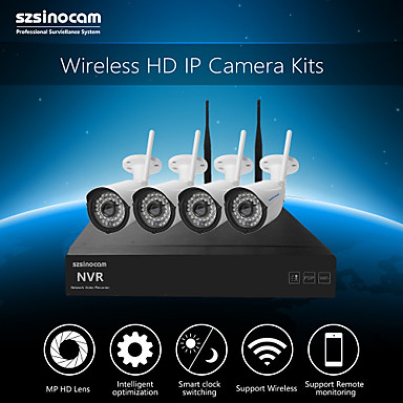 4CH 720P 1.0MP WIFI NVR Kits,No Need To Set, You Can  The Image,Support Mobile phone P2P.  