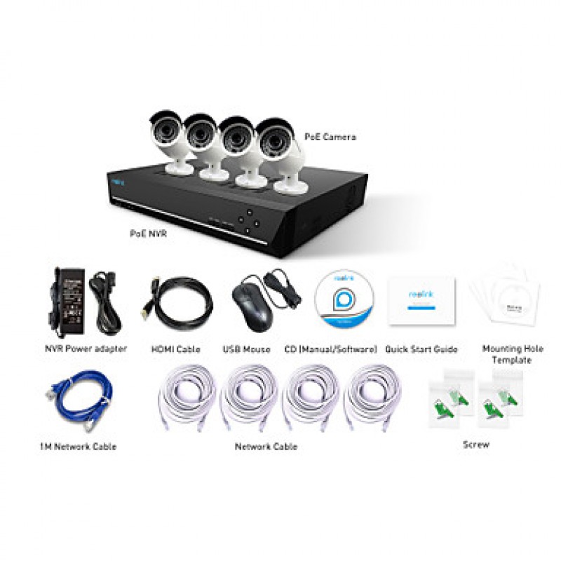 1* 8CH 4-Megapixel POE NVR Kit with 4* 4MP Outdoor Waterproof Bullet  with 2TB HDD Pre-installed  