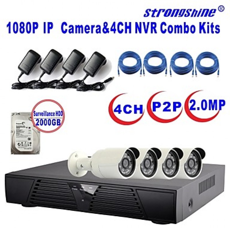 Camera with 1080P/Infrared/Waterproof and 4CH  H.264 NVR/2TB Surveillance HDD Combo Kits  