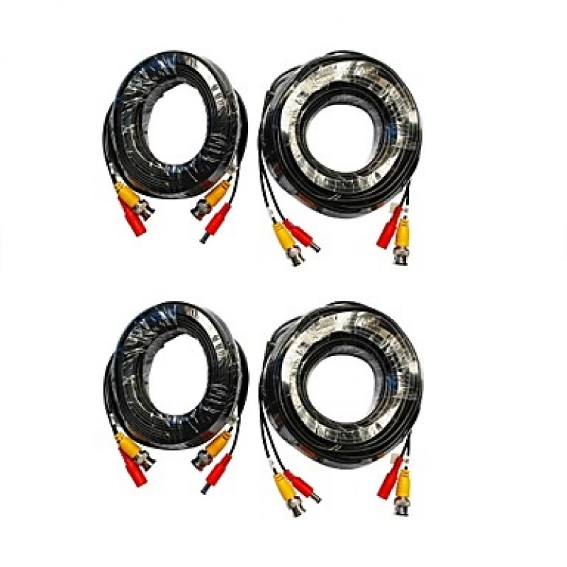 4 Pack 100FT 30M Audio Video Power Security Camera Extension Cables with Bonus BNC RCA Connectors  