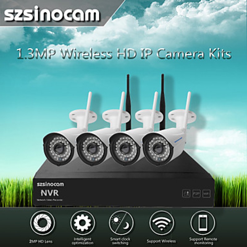 4CH 960P 1.3MP WIFI NVR Kits,No Need To Set, You Can  The Image,Support Mobile phone P2P.  