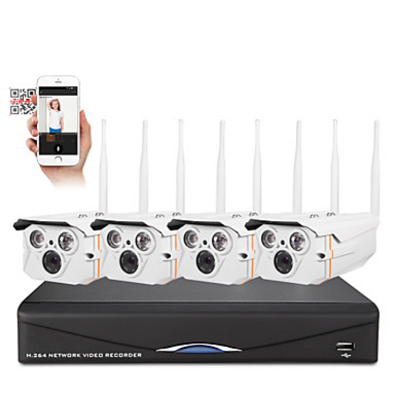 4CH Wireless 1.0MP 720P NVR POE Security IP Camera Kit System Home Network Outdoor Cctv System  