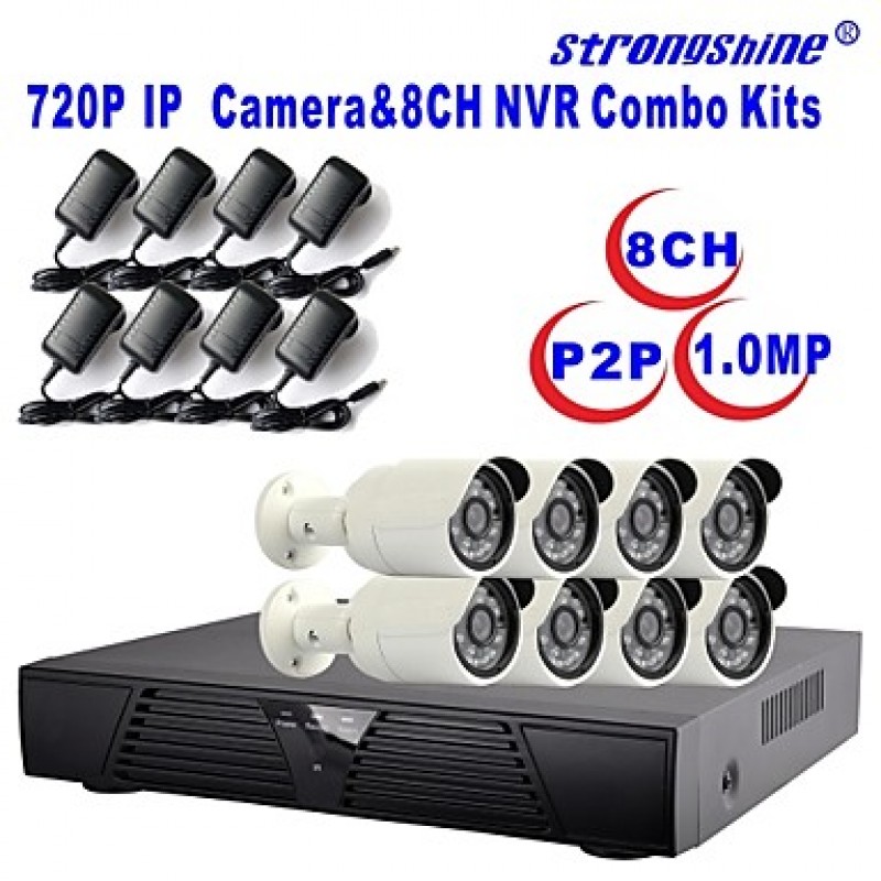 Camera with 720P/Infrared/Waterproof and 8CH  H.264 NVR  Combo Kits  