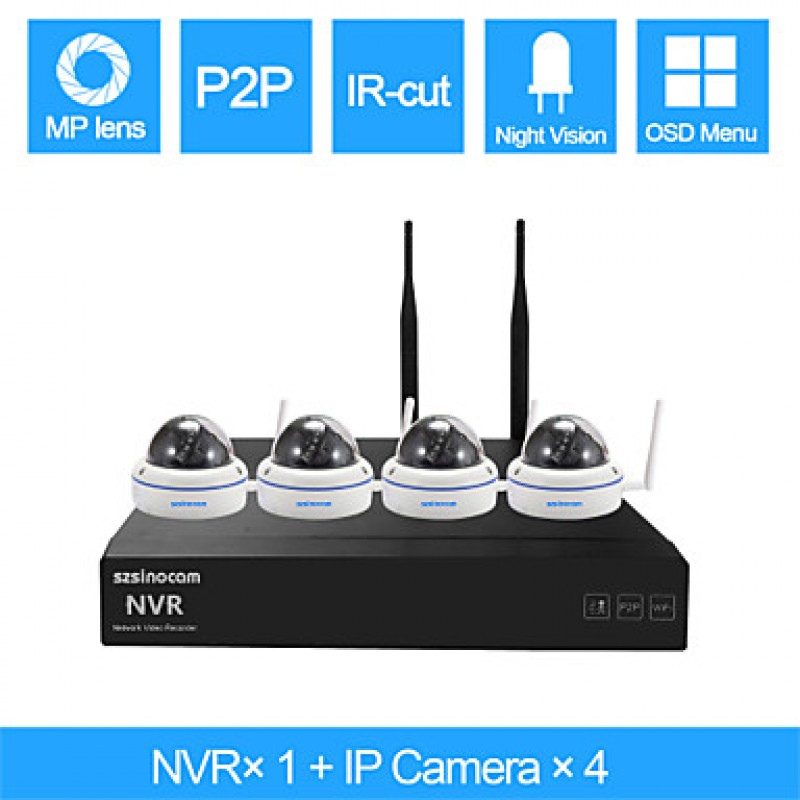 Metal Dome 4CH 720P 1.0MP WIFI NVR Kits,No Need To Set, You Can  The Image,Support Mobile phone P2P.  