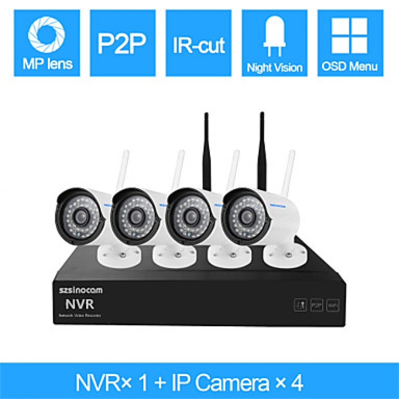 4CH 960P 1.3MP WIFI NVR Kits,No Need To Set, You Can  The Image,Support Mobile phone P2P.  