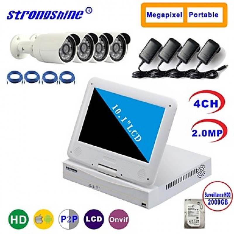 IP Camera with 1080P/Infrared/Water-proof And NVR with 10.1Inch LCD/2TB Surveillance HDD Combo Kits  