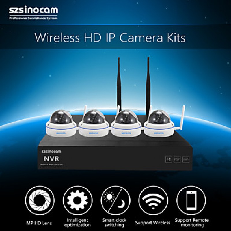 Metal Dome 4CH 720P 1.0MP WIFI NVR Kits,No Need To Set, You Can  The Image,Support Mobile phone P2P.  