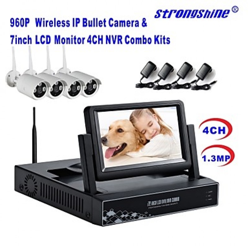 Wireless IP Camera with 960P/Infrared/Waterproof and NVR with 7Inch LCD Combo Kits  