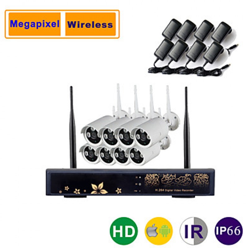 8CH 960P/720P Megapixel Wireless IP HD Camera NVR Kit  