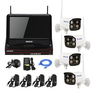 10-inch Wireless Plug and Play HD 4 Channel Survei...