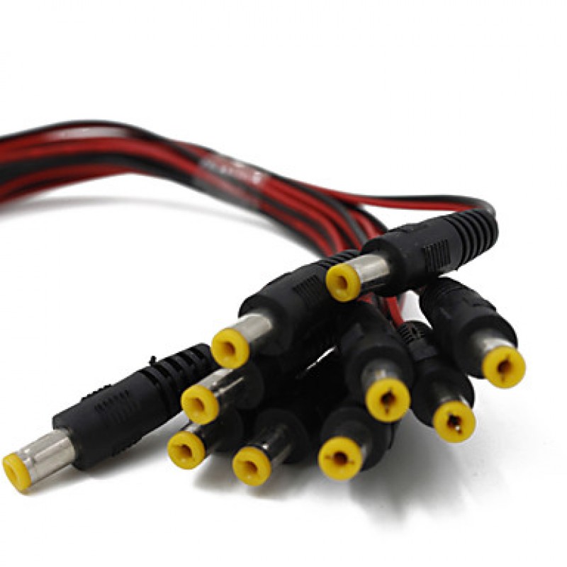 New 10pack 10 inch(30cm) 2.1 x 5.5mm DC Power Pigtail MALE,Black&Red  