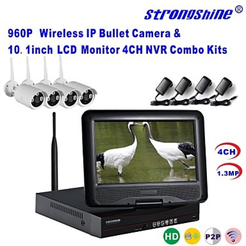 Wireless IP Camera with 960P/Infrared/Waterproof and NVR with 10.1Inch LCD Combo Kits  