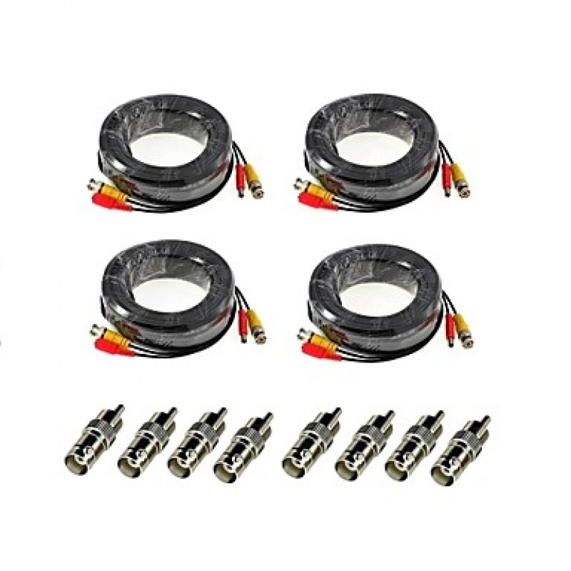 4 Pack 100FT 30M Audio Video Power Security Camera Extension Cables with Bonus BNC RCA Connectors  